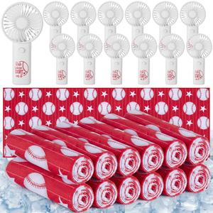 VIHOSE 12 Sets End of Season Baseball Team Gifts Sets Includes Portable Mini Handheld Fans Cooling Towels and Baseball Ribbons Bulk for Sports Event Party Favors, Team Players, Coaches, Fans