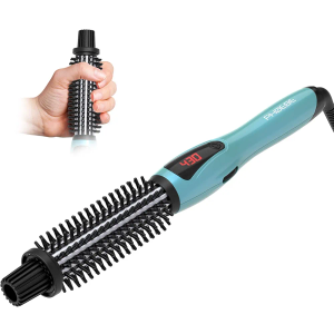 Phoebe Curling Iron Brush Anti-Scald Bristles Instant Heat Up Dual Voltage Ceramic Tourmaline Ionic Hair Curling Wand for All Hair Types (1 Inch)
