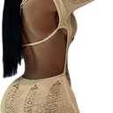 XZLUFNY Women Sexy Knitted Crochet Hollow Backless Long Sleeve Short Playsuit (Green, L)