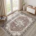 DEXIDUO Washable Area Rug 5x7: Vintage Non-Slip Stain Resistant for Living Room, Soft Large Carpet for Bedroom Dining Room Home Office(Brown and Cream)