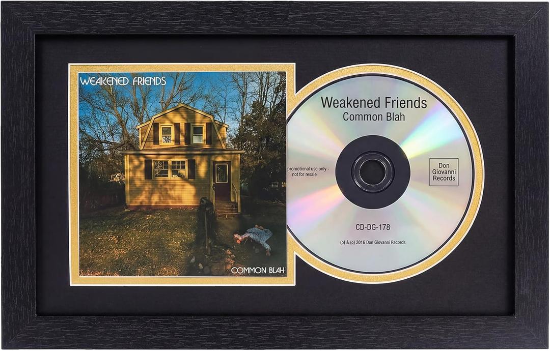 GMFrames CD Display Frame with Real Glass,Signed CD Music Frame for for Disc and Booklet,Wall and Tabletop,Black and Gold Mat