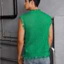 Men's Letter Graphic Sweater Vest Y2k Ripped V Neck Sleeveless Knit Tops (Green, S)
