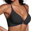 DEANGELMON Front Closure Bras for Women Racerback Bra No Underwire Seamless Push Up T-Shirts Bras Supportive Womens Bralettes (X-Large, Black)