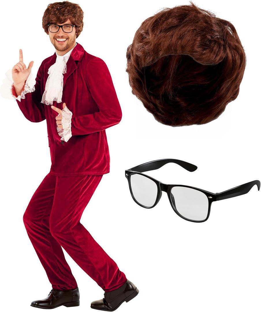 Morph Swinger Costume With Wig Groovy 60s Costumes For Men 60s Costume For Mens Halloween Costumes For Men (Large)