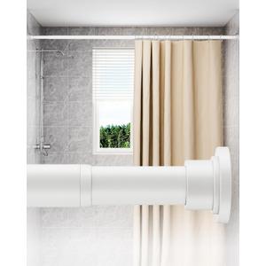 ALLZONE Adjustable Tension Curtain Rod, 42 to 78 Inches, Spring Loaded Curtain Rods No Drilling, Renter Friendly Tension Rod for Windows, Shower, Closet, No Drill, Non-Slip, White