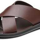 Men's Leather Slip On Slides Sandals Comfortable Lightweight Open Toe Anti-Slip Flat Summer Casual Slippers Indoor Outdoor Walking Beach Sandals (12, Brown)