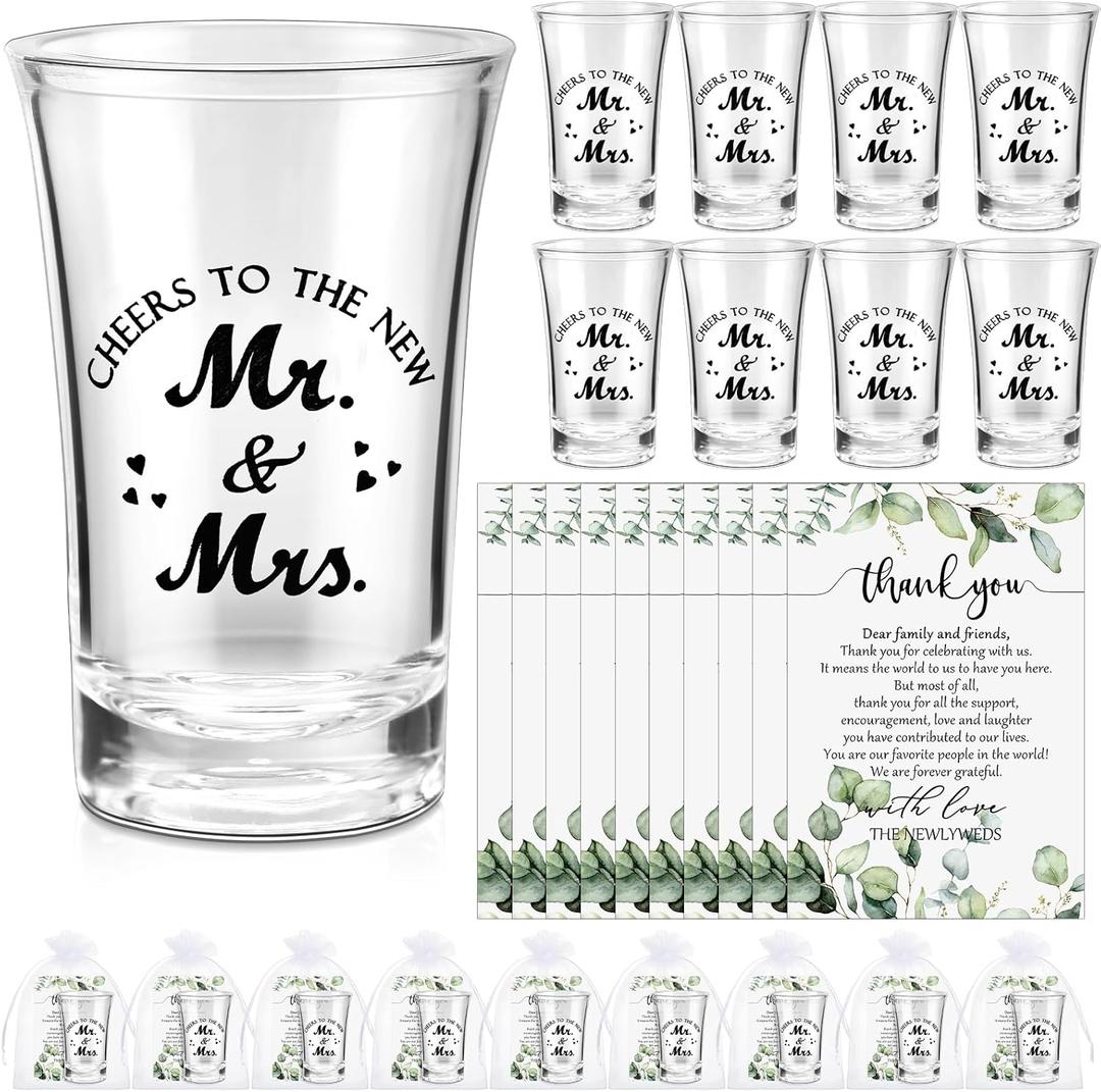 Uiifan 50 Sets Wedding Favors for Guests Wedding Shot Glasses Acrylic Clear Plastic Shot Glasses with Thank You Cards and Organza Bags for Guest Newlyweds Bridal Shower Gift (Mr & Mrs)