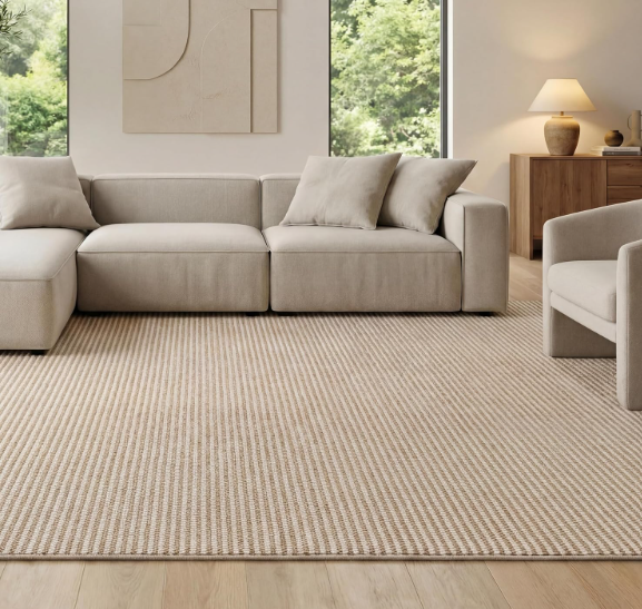 Bedsure 8x10 Faux Wool Area Rugs for Living Room, Machine Washable Carpet, Non-Slip Backing, Pet Friendly Throw Rug for Bedroom Dining Room, Natural Ivory