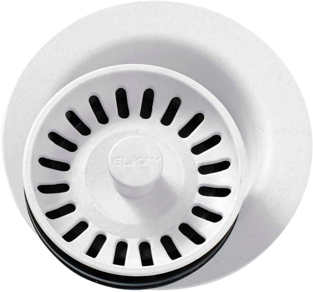 Elkay LKQD35 Polymer 3-1/2" Disposer Flange with Removable Basket Strainer and Rubber Stopper - White