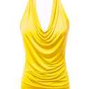 FASHIONOLIC Women's Casual Halter Neck Draped Front Sexy Backless Tank Top  Yellow 2XL