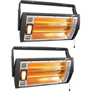 Electric Garage Heater 120V 2 Packs, 750/1500W Ceiling Mount Space Heater for Garage, Shop, Patio with 90 Adjustable Tilt, Dual Quartz Radiant, Safety Metal Grille and Overheat Protection
