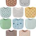 The Peanutshell Baby Boy or Girl Terry Bibs Set of 10-100% Cotton, Soft, Absorbent Baby Bibs for Boys and Girls, Unisex Toddler Baby Boy or Girl Bibs Set, Newborn & Infant Bib - Soft Neutral
