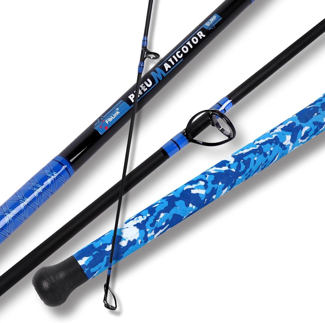 Fiblink Surf Rod,Portable Travel Fishing Rod,Spinning Carbon Fiber Rod 12ft | 12ft 3 Piece Surf Fishing Rod,Carbon Fiber Blanks,Stainless Steel Guides with Ceramic Inserts,Blue Camouflage Handle