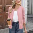 Bettysays Women's Lightweight Button Down Cardigan Casual Long Sleeve Crew Neck Soft Knit Cardigans Sweater (L)