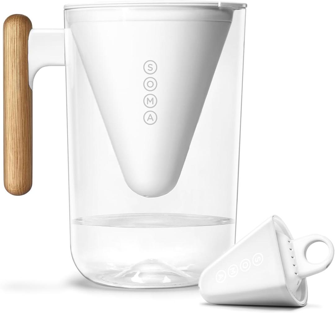 Soma by Full Circle 10-Cup Water Filter Pitcher - Beautiful Water Dispenser with Sustainable Bamboo Handle, Coconut Shell Activated Carbon Filter