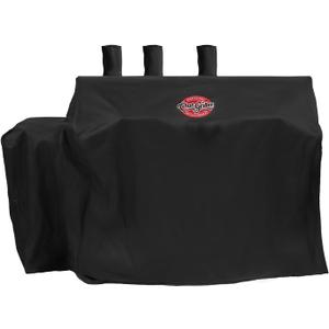 Char-Griller 3-Burner Dual Fuel Expandable Propane Gas and Charcoal Outdoor Polyester Grill and Smoker Cover in Black, 29in x 65in x 49in, Model 8080