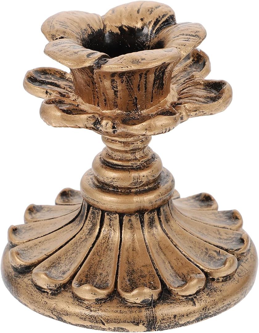 Vintage Candle Holder, 2.99in Resin Gothic Taper Candle Holder, Floral Decorative Brass Candlesticks European Style Home Decoration for Wedding Party Anniversary Table Fireplace