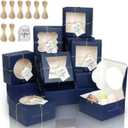 KPOSIYA 65PCS Bakery Boxes with Window 6x6x3 Inches 5 Style Cookie Boxes Small Pastry Boxes for Candy, Dessert, Pastry, Donuts, Birthday Party, Wedding(Blue)