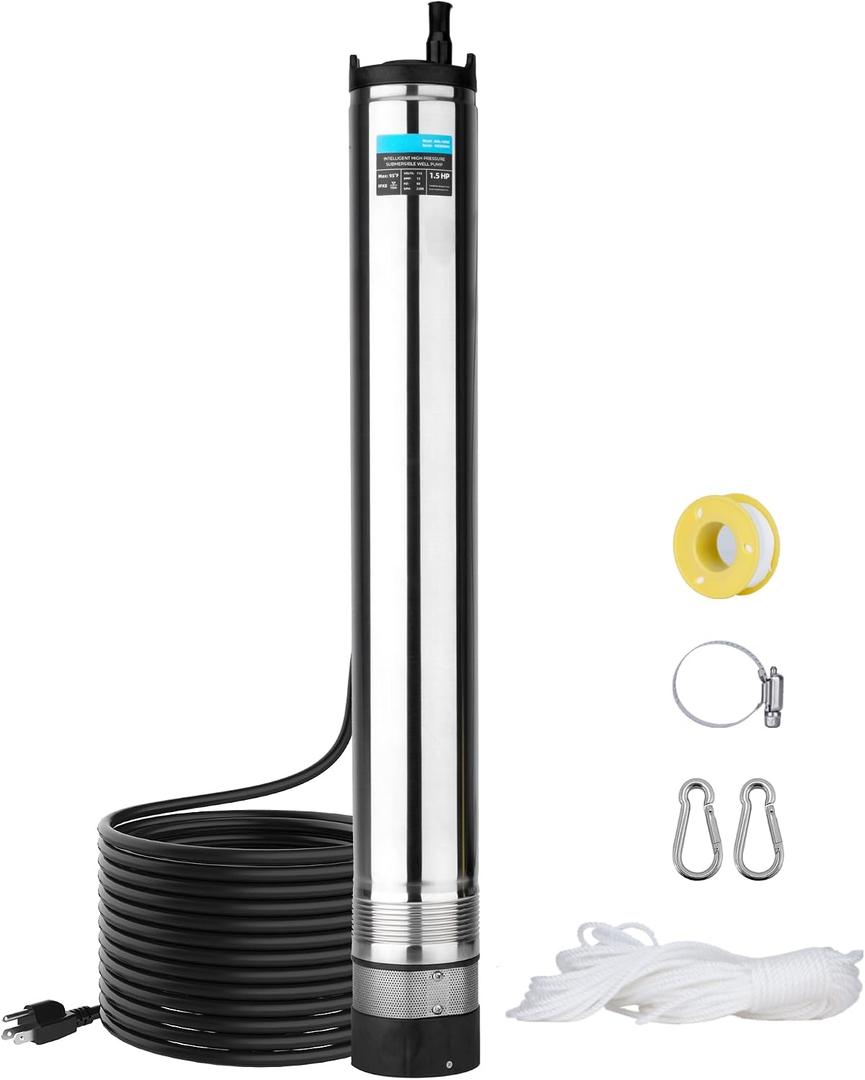 LEO 1.5HP Well Pumps Automatic ON/OFF, 2200GPH 170FT, 72.2FT Power Cord, Stainless Steel Submersible Deep Well Pump, High Pressure Water Pump for Home, Irrigation Garden Use