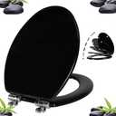 Angel Shield Toilet Seat with Zinc Alloy Hinges Quiet-Close Quick-Release Wood Molded UV Lid Easy Clean (Elongated,Black)
