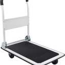 LEADALLWAY Foldable Push Cart Platform Cart 330lbs Capacity 4 Wheels 28.7x18.5x32.3inches White Small Flatbed Cart