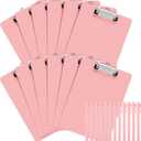 Fulmoon 12 Sets Pink Plastic Clipboards Include 12 Pcs Black Ink Pink Pens Lightweight Standard A4 Letter Size Clip Board with Pen Holder Low Profile for Nurses Week Teacher Doctor Office 12 x 8.58