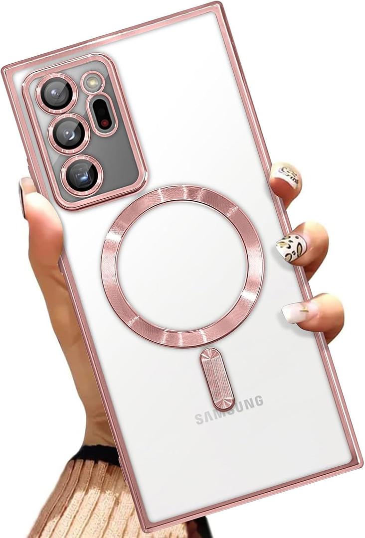 AIGOMARA Magnetic Case for Samsung Galaxy Note 20 Ultra 6.9 Inch, Pink | Wireless Charging Compatible, Flexible, Soft TPU, Anti-Scratch, Shockproof, Drop Protection, for Women for Men