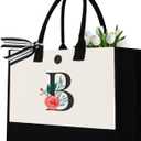 Initial Canvas Tote Bag, Personalized Birthday Gifts for Women Mom Friends Teachers, Monogrammed Tote Bags Suitable for Mother's Day Wedding Beach (Letter B)