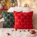 AQOTHES Christmas Tree Green Red Throw Pillow Covers 18x18 inches Set of 2,Winter Holiday Faux Fur Throw Pillows for Couch Sofa Decorations
