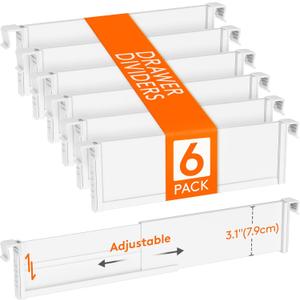 Lifewit Hanging Kitchen Drawer Dividers 3.1" High, 10-17" Adjustable Drawer Organizers for Utensils, Expandable Dresser Separators in Kitchen/ Bedroom/ Bathroom/ Vanity/ Office, White(6 Pack)