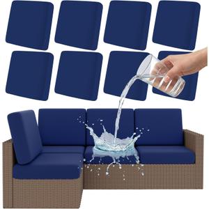 Smiry Waterproof Patio Cushion Covers, Stretch Outdoor Couch Slipcovers Replacement Washable Furniture Protector Sofa Chair Seat Cover for Dogs and Pets (8 Pcs, Navy Blue)