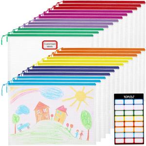 24pcs Mesh Zipper Pouch File Bags Puzzle Storage Bags, A4 13x9 Inches Large Reusable Zipper Pouches for Organizing Classroom Board Game Organization (Colorful)