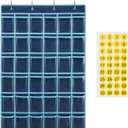 36 Clear Pockets Classroom Pocket Chart for Cell Phone and Calculator Holder, Door Hanging Pocket Chart for Classroom Phone Holder with Number Sticker and Hooks (Blue)