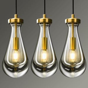 Raindrop Pendant Lights Fixtures for Kitchen Island Set of 3, Gold Hanging Light Fixtures Clear Solid Brass Glass Pendant Light Modern Chandeliers for Stairway,Dining Living Room,Included E12 Bulb
