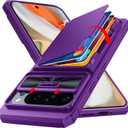 CENMASO for Google Pixel 9 Pro XL Case with Card Holder (4 Cards) Sliding Camera Cover & KickstandRFID Blocking Military Drop Protection & TPU Edge Wallet Case for Pixel 9 Pro XL-Purple