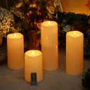 Rossesay 8" 10" 12" 14" X 4" Large Waterproof Outdoor Flameless Candle, 4 Pcs LED Pillar Candle with Remote and Timer Battery Operated Jumbo Flickering for Halloween Xmas Church(Ivory White, Elegant)