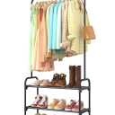 Sakugi Clothes Rack - Multi-Functional Clothing and Shoe Rack with Anti-Slip Stopper, Large-Capacity 2-Tier Shoe Organizer for Bedroom, Entryway, and Laundry Room, 29" x 11.8" x 59", Black