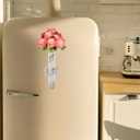Self Adhesive Wall Vase Metal Tube Decoration Holder Used to Display Dried Flower, Faux Flowers, Fake Flowers, Also Suitable for Cemetery Memorial Decoration (1 Pcs White Gold Stripe)