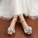 PATPAT Girls Kitten Heels Dress Sandals Happy Heels for Girls Open Toe Ankle Strap Pumps Removable Bow Rhinestone Flower Wedding Church Party Shoes for Little Big Kid (Silver)