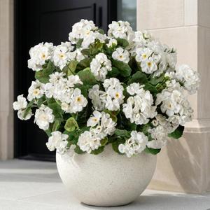 Uqueeten Artificial Flowers for Outdoors Artificial Geranium,Fake Flower White Geranium Artificial Plant Home Decor,Silk Geraniums Realistic Outdoor Flower Fake Plant Decoration 14.4" (White) 8PCS