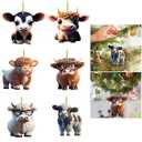 Cartoon Cow Decorative Hanging Ornaments for Christmas Tree,Cute Cartoon 2D Acrylic Highland Cow Pendants Christmas Tree Decorations(12 pcs)