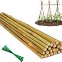 Plant Stakes Natural Bamboo Sticks - 25 Pcs Bamboo Garden Stakes for Plants 3 FT Plant Support Sticks with Twist Ties for Tomatoes Beans Orchid Flowers Indoor Outdoor Potted Climbing Plants