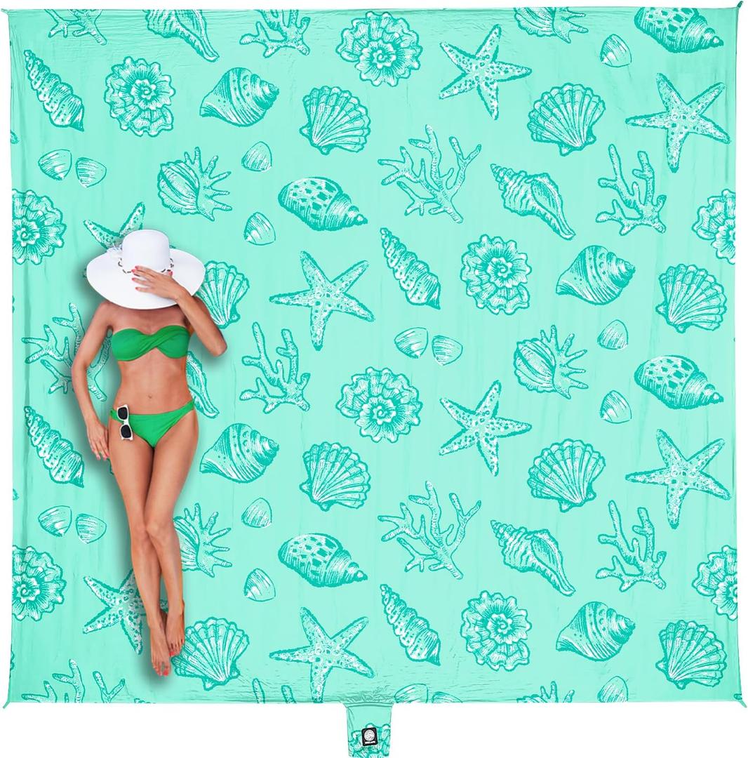 WEKAPO Beach Blanket Waterproof Sandproof Oversized, Extra Large Beach Mat Sand Free, Lightweight & Compact Sand Free Mat with 5 Stakes & 4 Corner Pockets