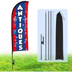Buryeah 15ft Antiques Flags for Businesses Feather Flag Sign with Flagpole Ground Stake Portable Bag Antiques Signs Banner Set for Outside Business (multicBlue)