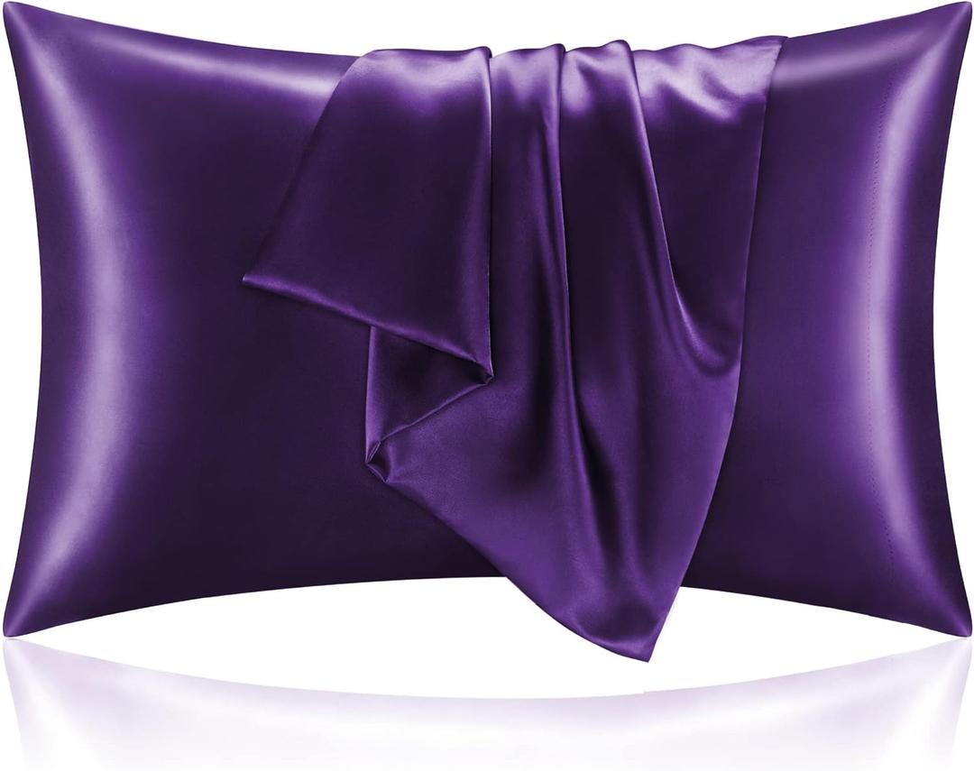 BEDELITE Satin Pillowcase with Zipper, Plum Purple Pillow Cases Queen Size Set of 2, Super Soft and Cooling Similar to Silk Pillow Cases, Gift for Women Men(20x30 Inches)