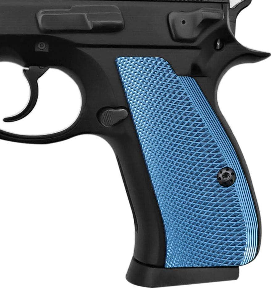 Cool Hand Aluminum Grips for CZ 75/85 Compact, CZ P-01, P100, C100T100, PCR, CZ 75 D, Canik 55, Black Screws Included, Mild Aggressive Texture, 1/4" Thin (Blue)