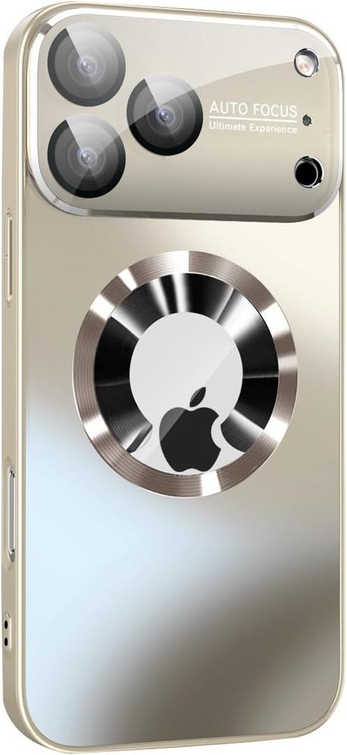 Magnetic Series Design for iPhone 17 Pro Case,[Compatible with MagSafe][Military Drop&Full Camera Lens Protector] Large Window Logo View Dust-Proof Matte Shockproof Cover,Gold