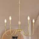 5 Light Farmhouse Brass Chandelier Light Fixture, Modern Pendant Lighting for Kitchen, Dining & Living Room, Brushed Gold Finished