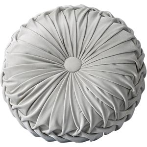 HLOVME Round Velvet Pillow for Couch Small Handmade Decorative Throw Pillow for Bed Bedroom 13.7 Light Grey
