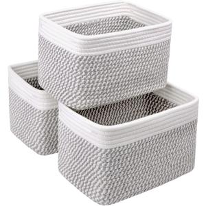 R RUNKA Small Cotton Rope Basket  Storage Bin for Organizing (10.6" x 6.7" x 6.7"), Bathroom Storage Basket for Shelf, Counter & ClosetWhite & Mixed Grey